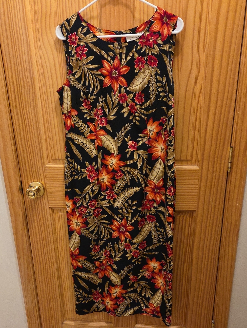 Kathie Lee Collection Black Maxi Dress with Orange & Gold Floral Print
